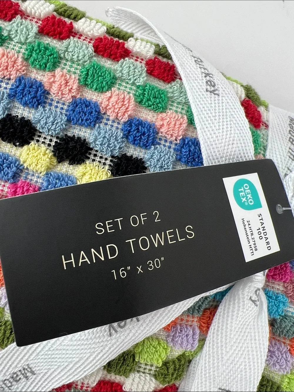 Rachel Zoe Hand Towels Multicolor Stripe Dots Fringe Colorful 2 Pcs NEW